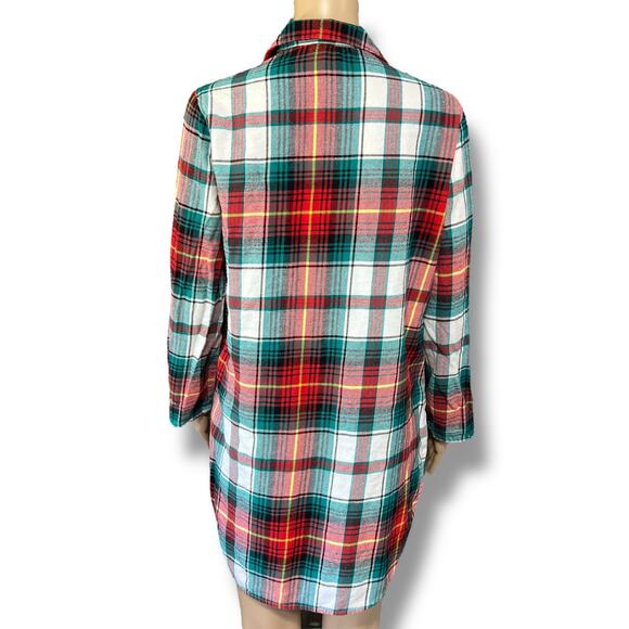 Old Navy Womens Plaid Flannel Button Down Pajama Shirt Nightgown Medium - Picture 4 of 9